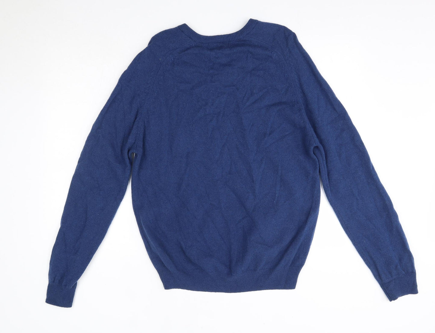 M&S Mens Blue V-Neck  Wool Pullover Jumper Size L