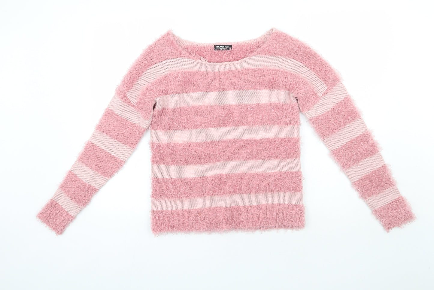 Blue Inc Womens Pink Round Neck Striped Acrylic Pullover Jumper Size 10