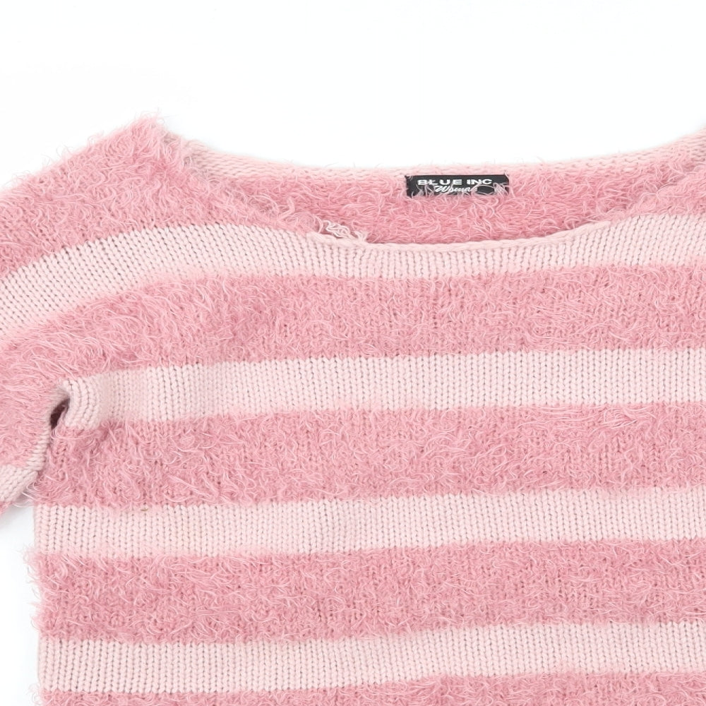 Blue Inc Womens Pink Round Neck Striped Acrylic Pullover Jumper Size 10