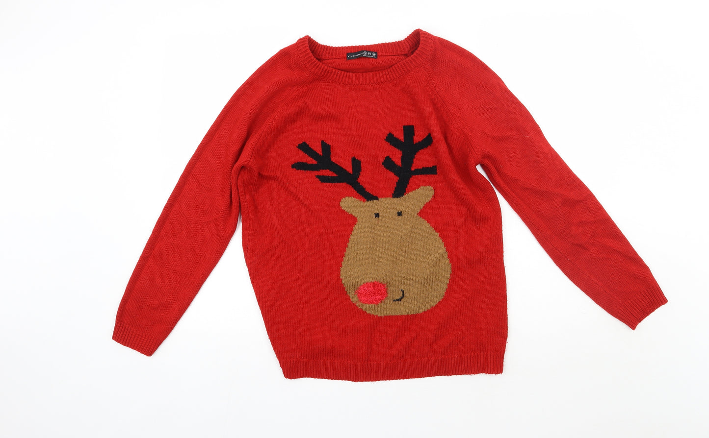 Primark Womens Red Round Neck  Acrylic Pullover Jumper Size 12   - Christmas Jumper