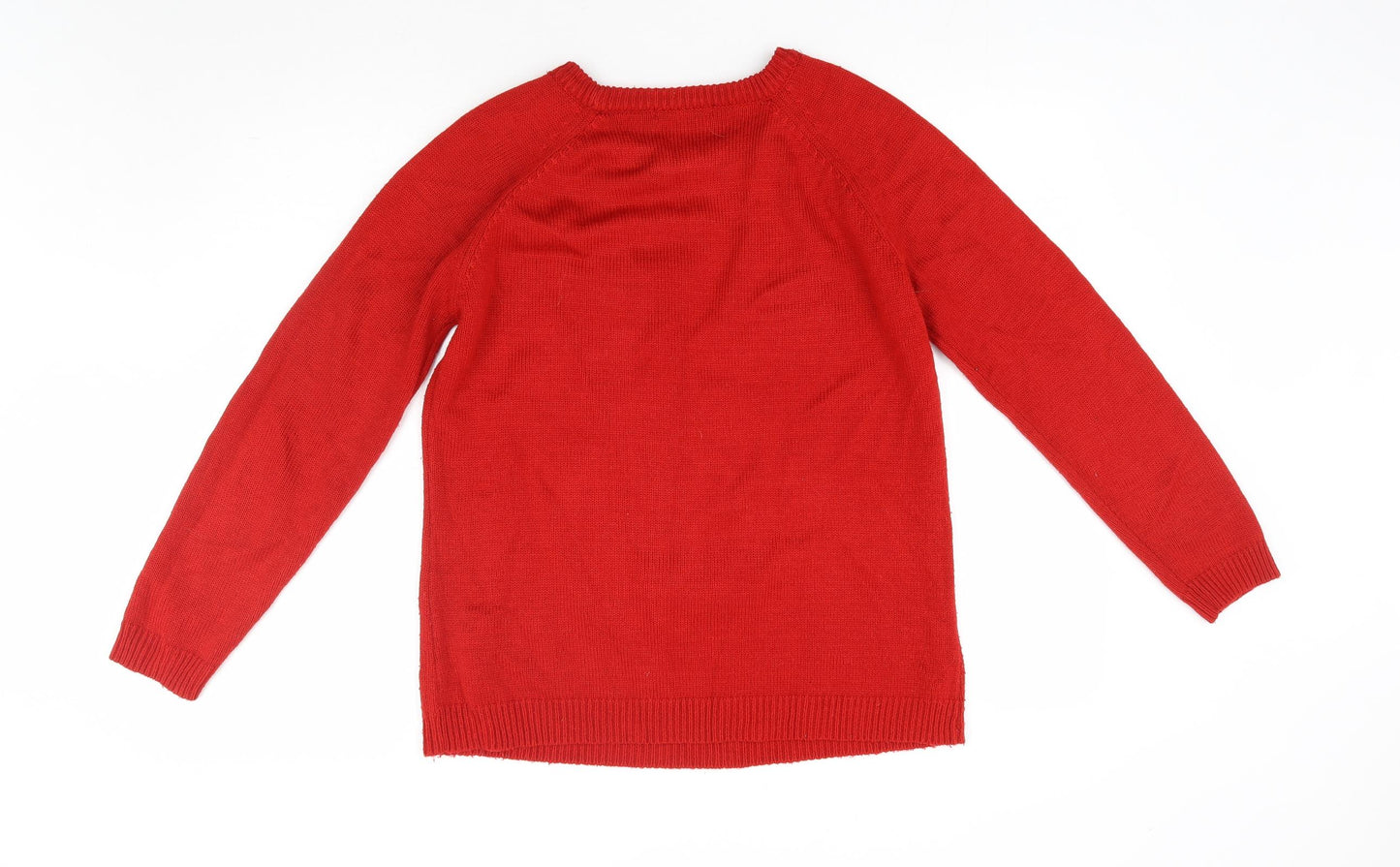 Primark Womens Red Round Neck  Acrylic Pullover Jumper Size 12   - Christmas Jumper
