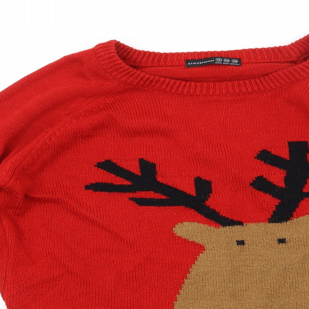 Primark Womens Red Round Neck  Acrylic Pullover Jumper Size 12   - Christmas Jumper