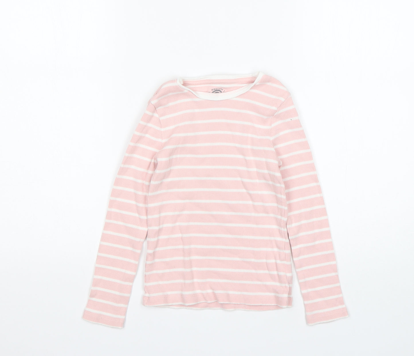 F&F Girls Multicoloured Round Neck Striped Cotton Pullover Jumper Size 6-7 Years