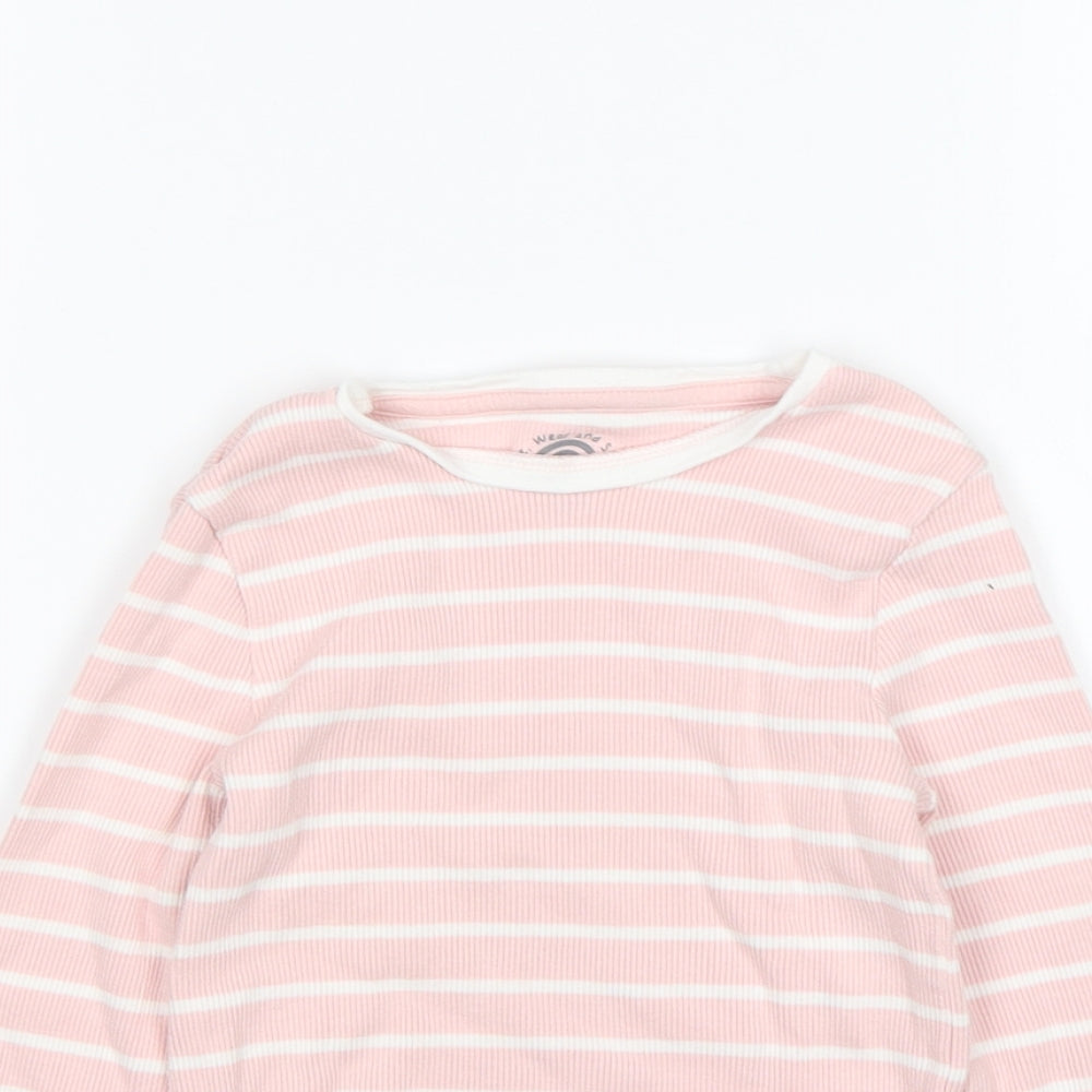 F&F Girls Multicoloured Round Neck Striped Cotton Pullover Jumper Size 6-7 Years