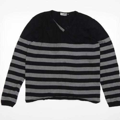 Across Womens Multicoloured V-Neck Striped Cotton Pullover Jumper Size L