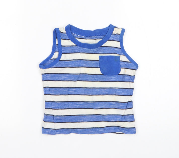 Matalan Boys Multicoloured Striped Cotton Basic Tank Size 12-18 Months Round Neck