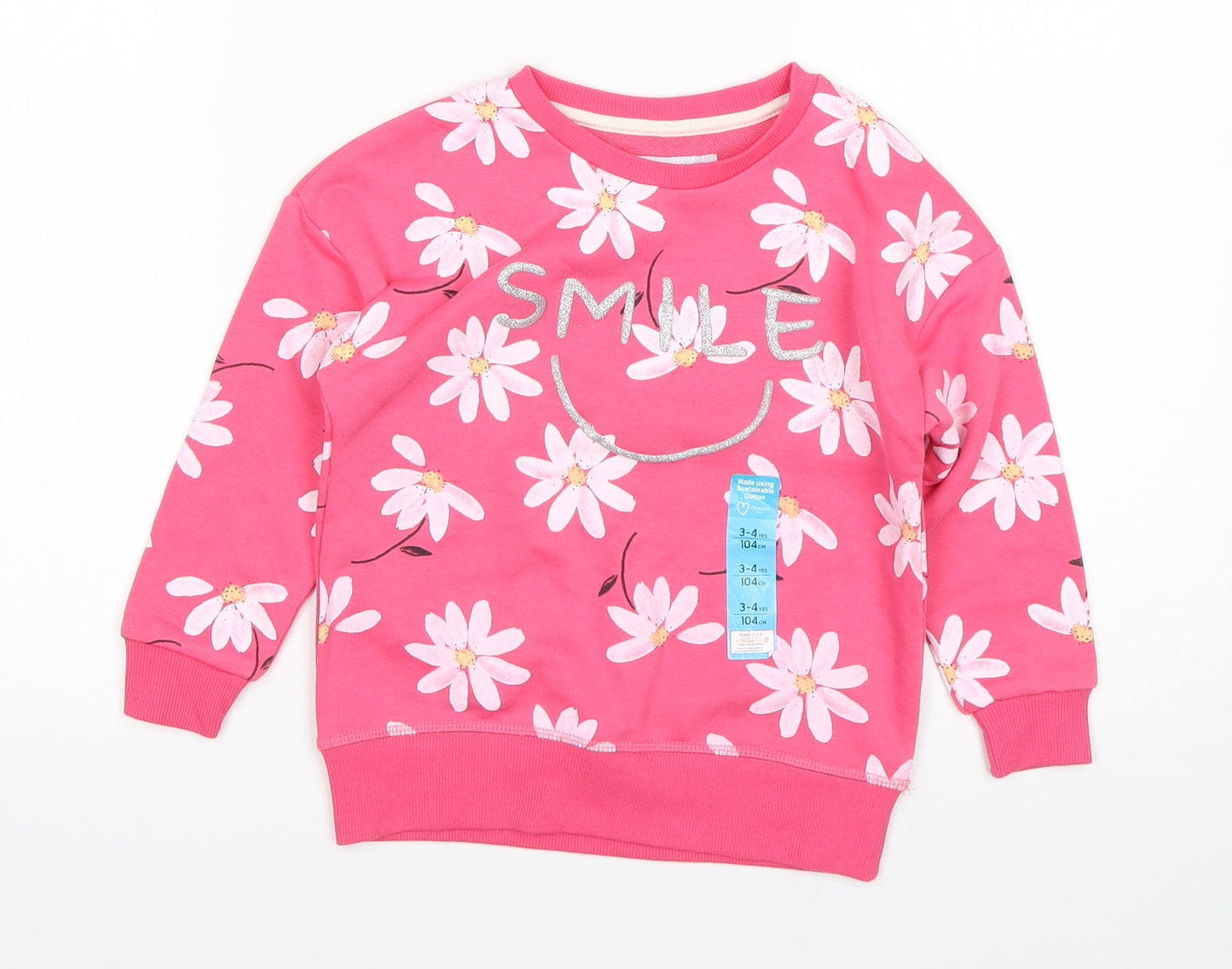 Primark Girls Multicoloured Floral Cotton Pullover Sweatshirt Size 3-4 Years