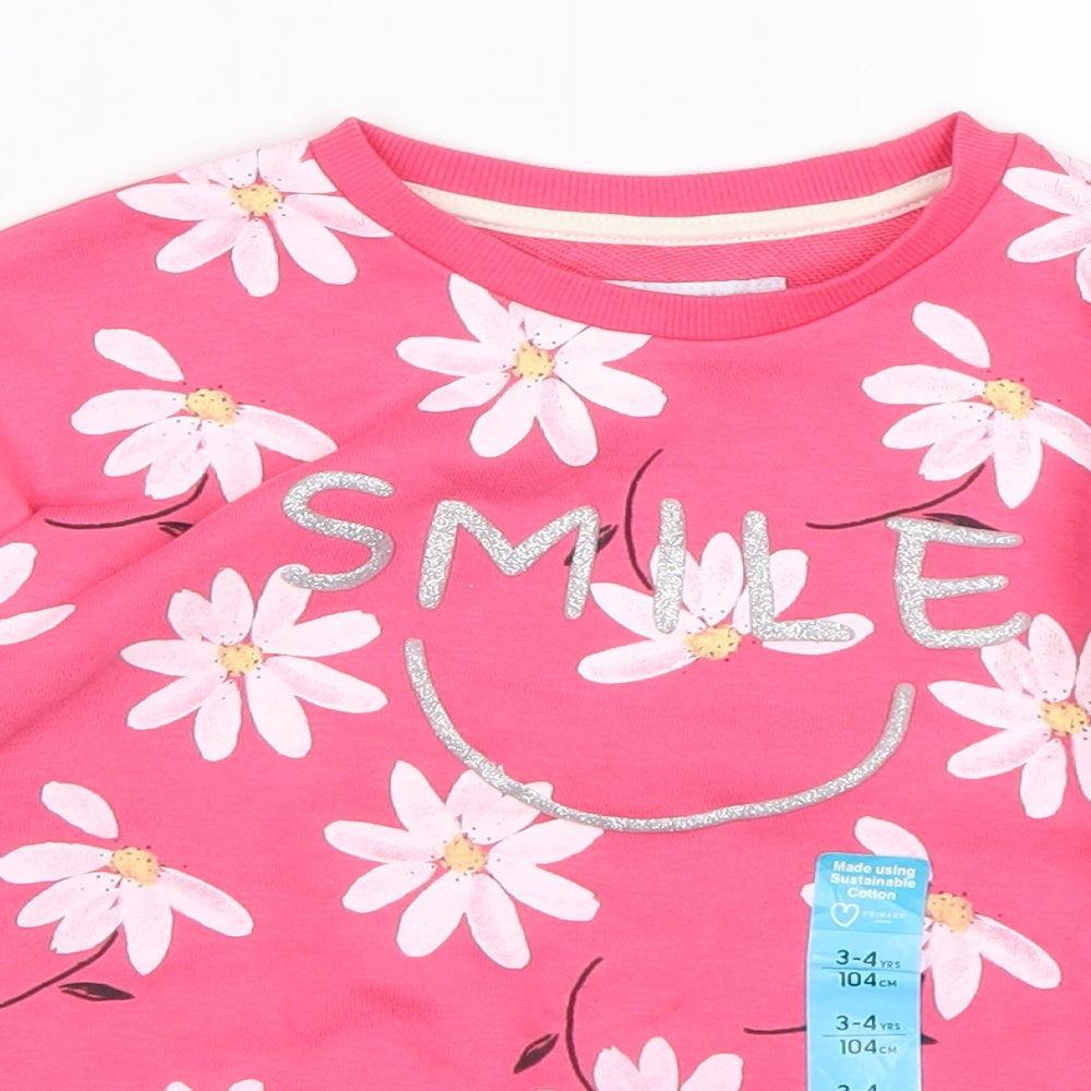 Primark Girls Multicoloured Floral Cotton Pullover Sweatshirt Size 3-4 Years
