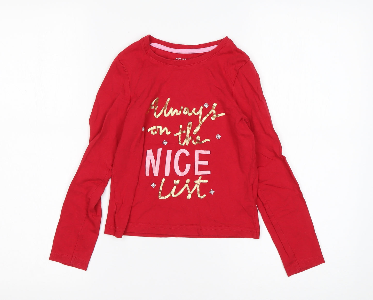 Primark Girls Red  Cotton Top Pyjama Top Size 7-8 Years   - Christmas