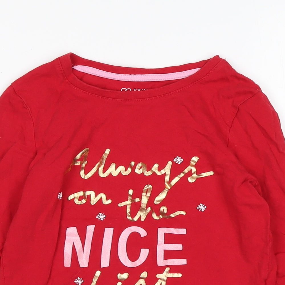 Primark Girls Red  Cotton Top Pyjama Top Size 7-8 Years   - Christmas