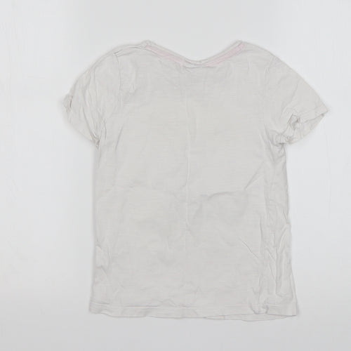Matalan Girls White Animal Print Cotton Basic T-Shirt Size 7 Years Round Neck  - Unicorn