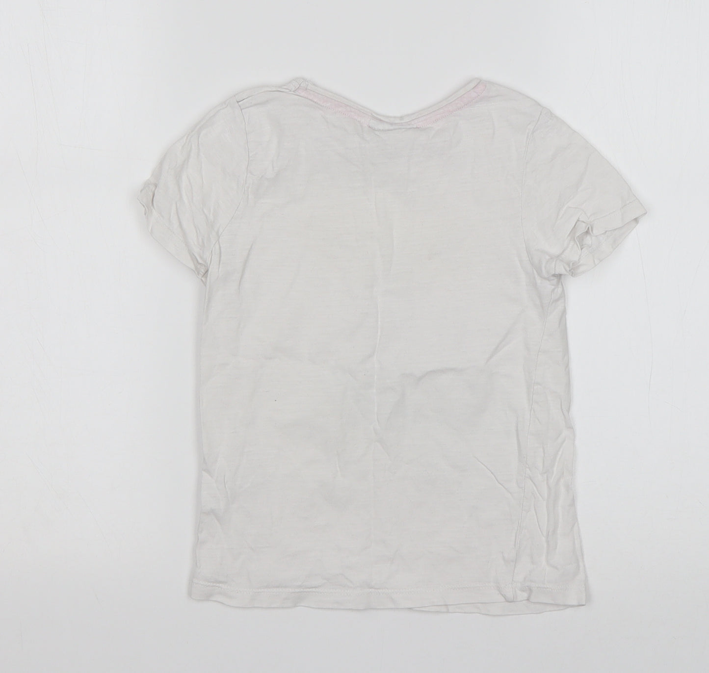 Matalan Girls White Animal Print Cotton Basic T-Shirt Size 7 Years Round Neck  - Unicorn