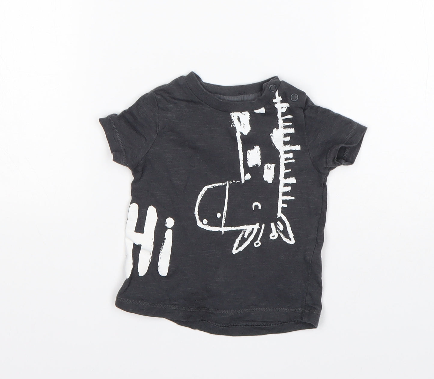 F&F Boys Grey  Cotton Basic T-Shirt Size 3-6 Months Round Neck  - Giraffe