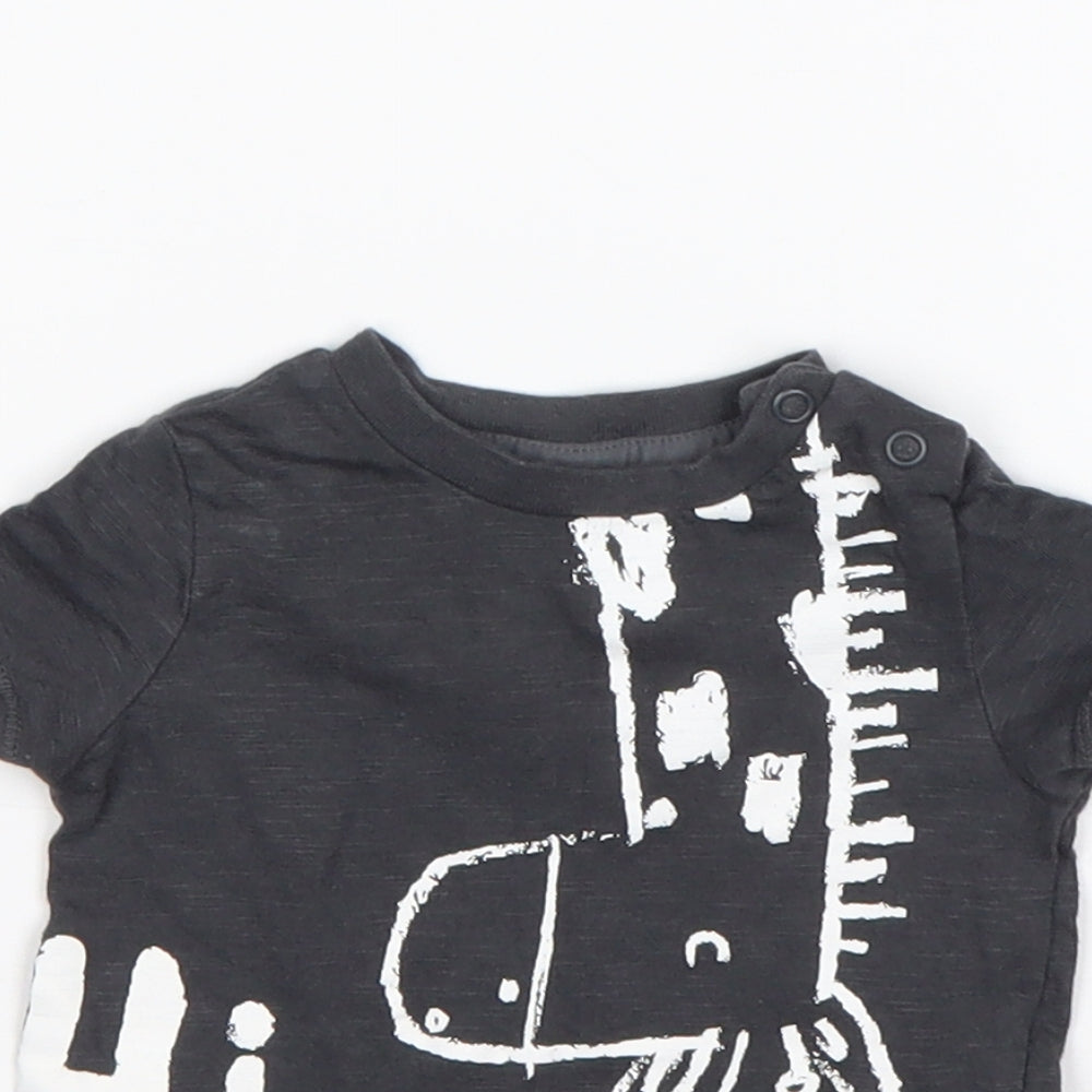 F&F Boys Grey  Cotton Basic T-Shirt Size 3-6 Months Round Neck  - Giraffe