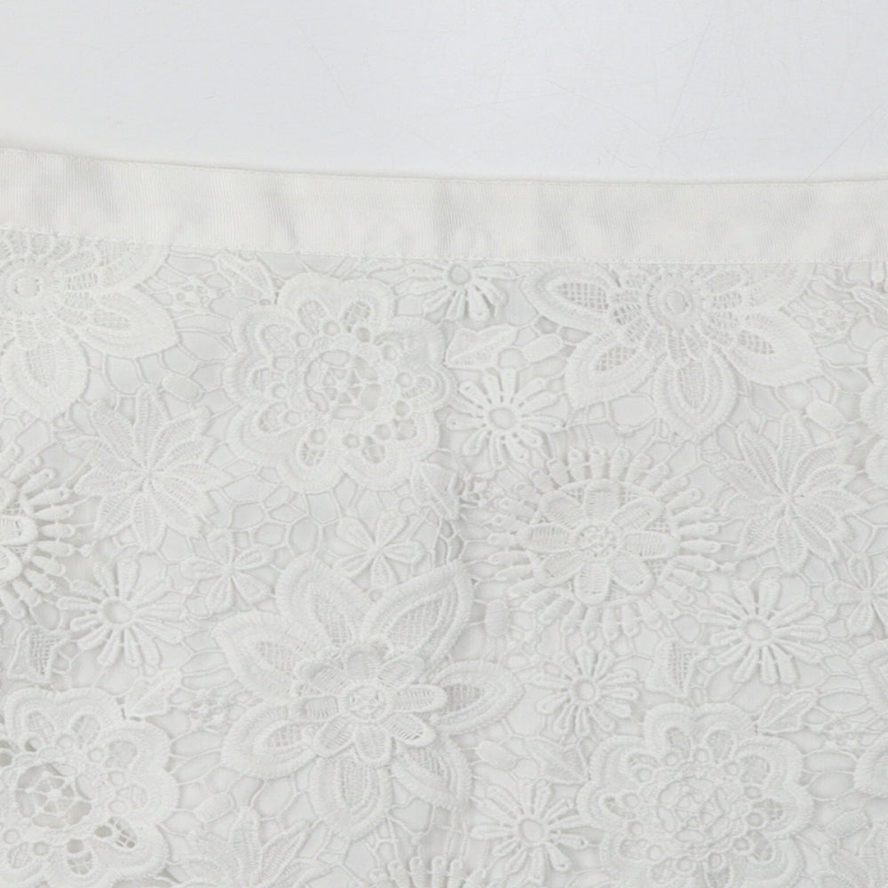 Topshop Womens White Floral Polyester A-Line Skirt Size 12   Zip - Lace Detail