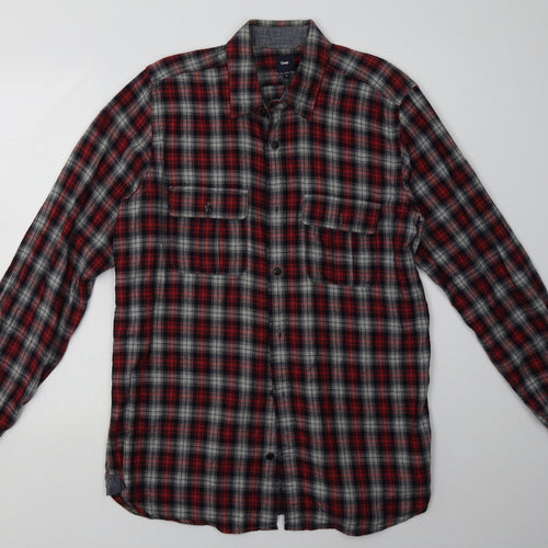 Gap Mens Red Check Cotton  Polo Size M Collared Button
