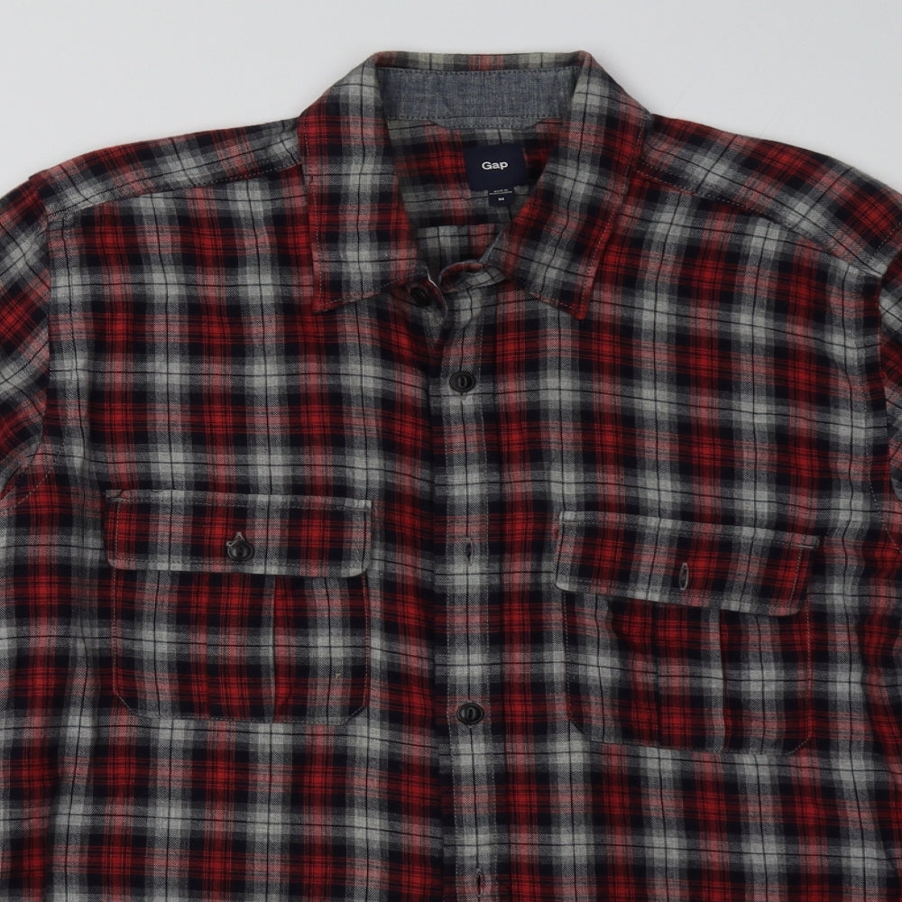 Gap Mens Red Check Cotton  Polo Size M Collared Button