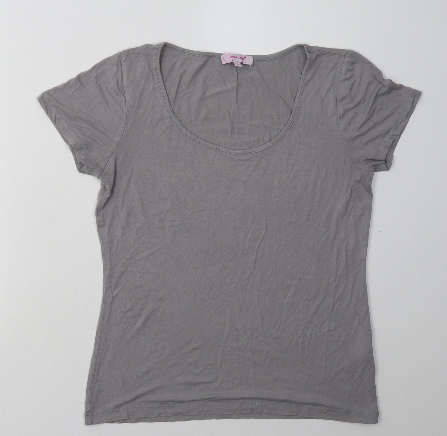 Marks and Spencer Womens Grey  Viscose Basic T-Shirt Size 8 Crew Neck