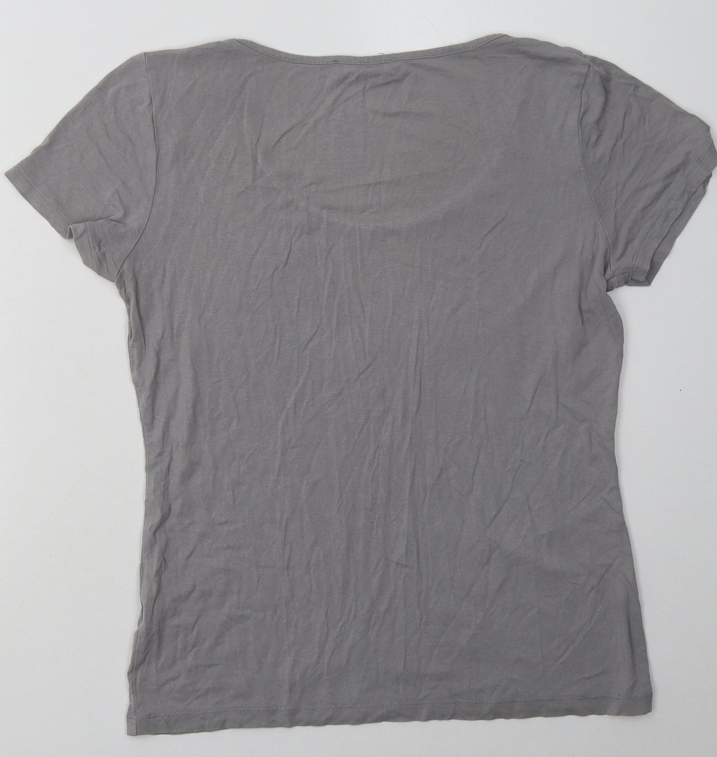 Marks and Spencer Womens Grey  Viscose Basic T-Shirt Size 8 Crew Neck