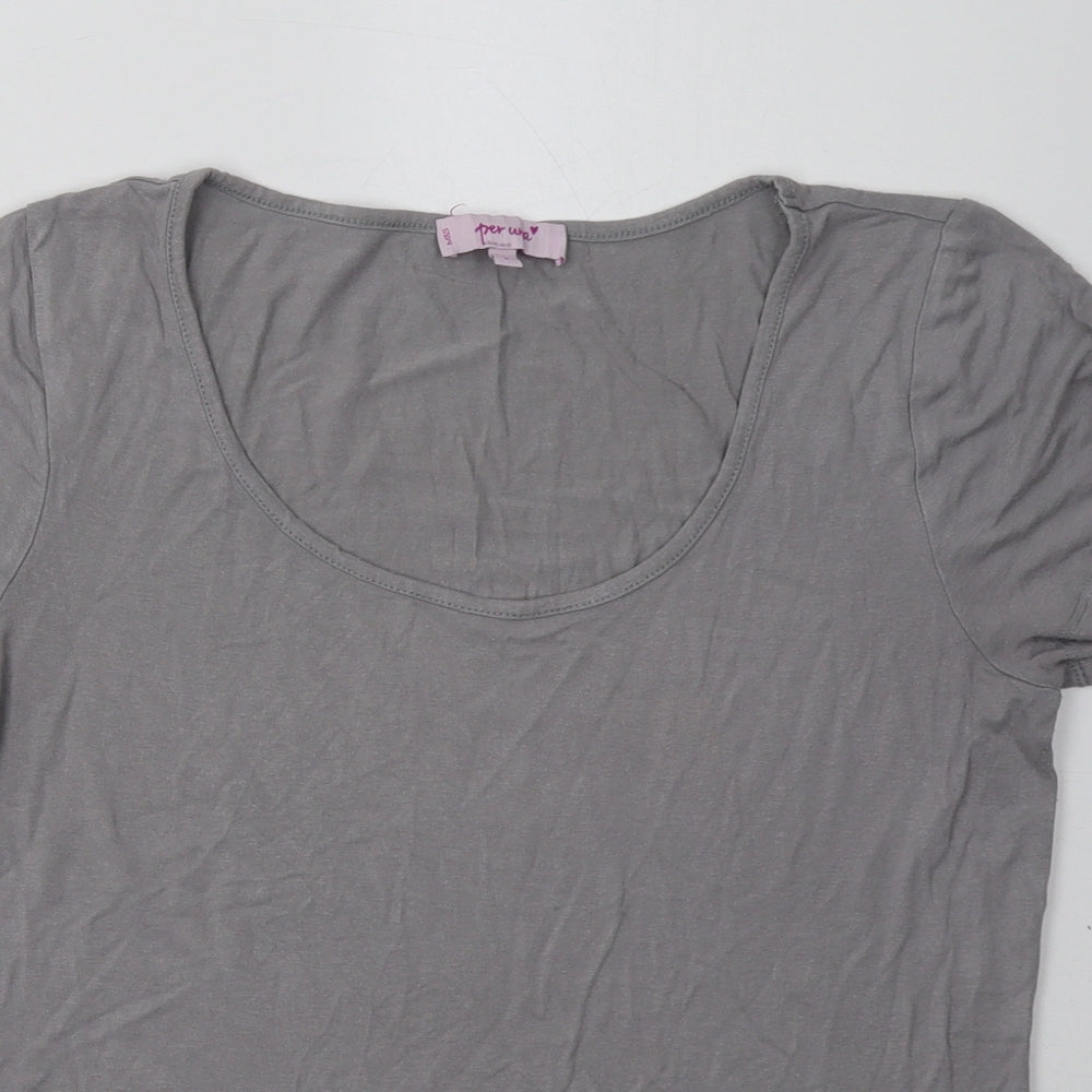 Marks and Spencer Womens Grey  Viscose Basic T-Shirt Size 8 Crew Neck
