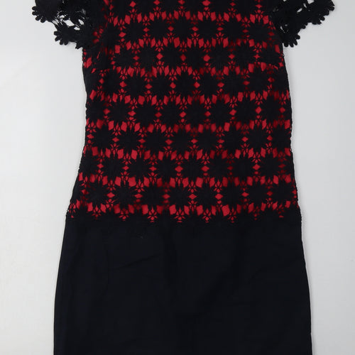 Debenhams Womens Red Floral Cotton Bodycon  Size 8  Crew Neck Zip