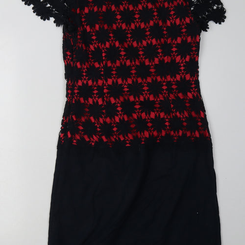 Debenhams Womens Red Floral Cotton Bodycon  Size 8  Crew Neck Zip
