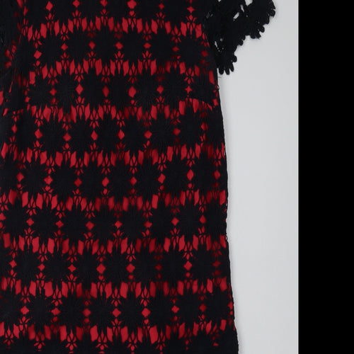 Debenhams Womens Red Floral Cotton Bodycon  Size 8  Crew Neck Zip