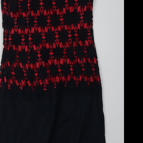 Debenhams Womens Red Floral Cotton Bodycon  Size 8  Crew Neck Zip