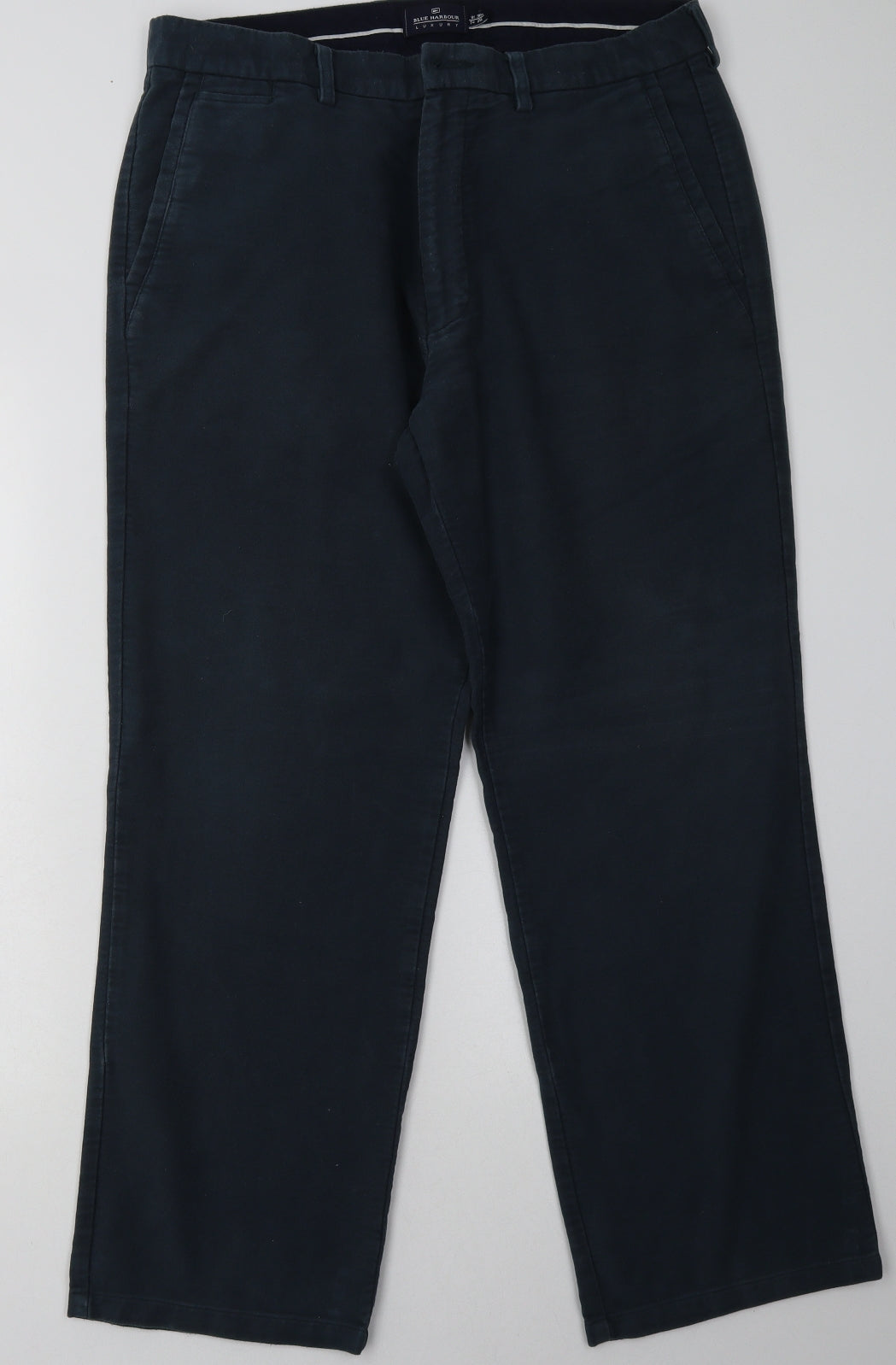 Marks and Spencer Mens Green  Cotton Chino Trousers Size 36 L29 in Regular Button - Short