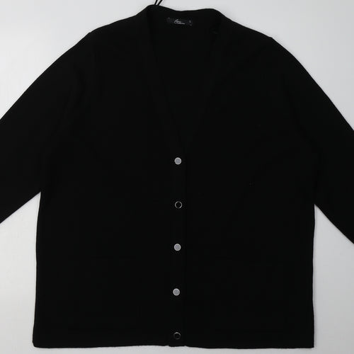 BM Collection Womens Black V-Neck  Acrylic Cardigan Jumper Size L