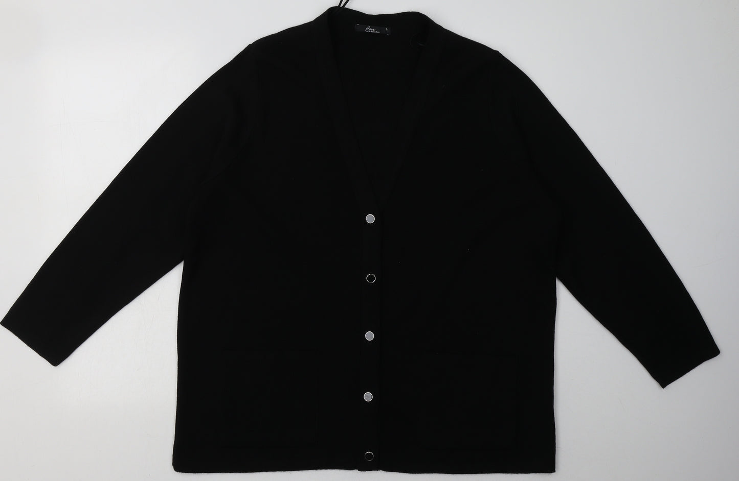 BM Collection Womens Black V-Neck  Acrylic Cardigan Jumper Size L