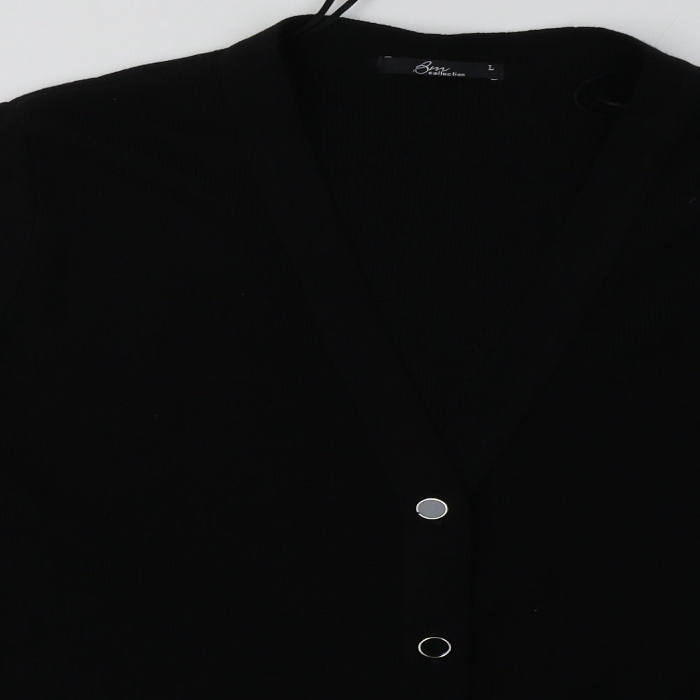 BM Collection Womens Black V-Neck  Acrylic Cardigan Jumper Size L