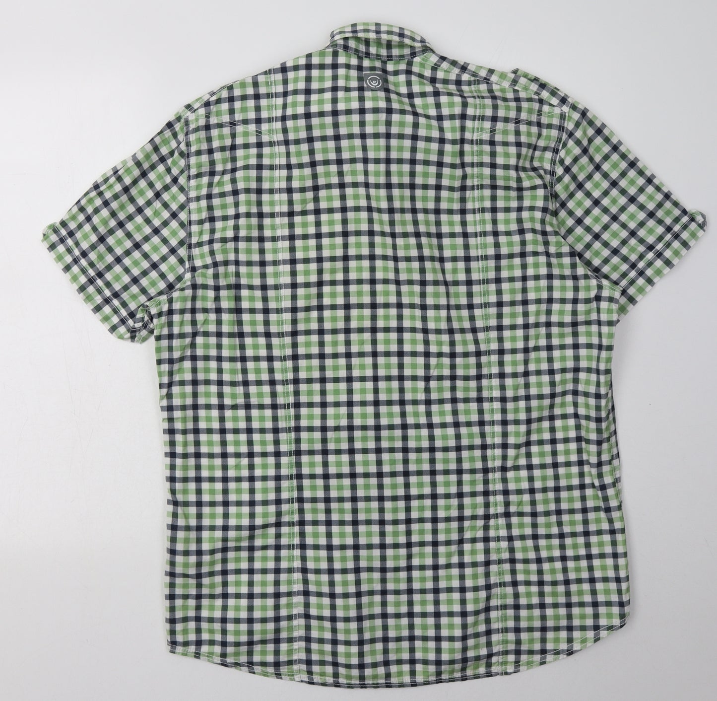 Duck & Cover Mens Green Check Cotton  Button-Up Size XL Collared Button