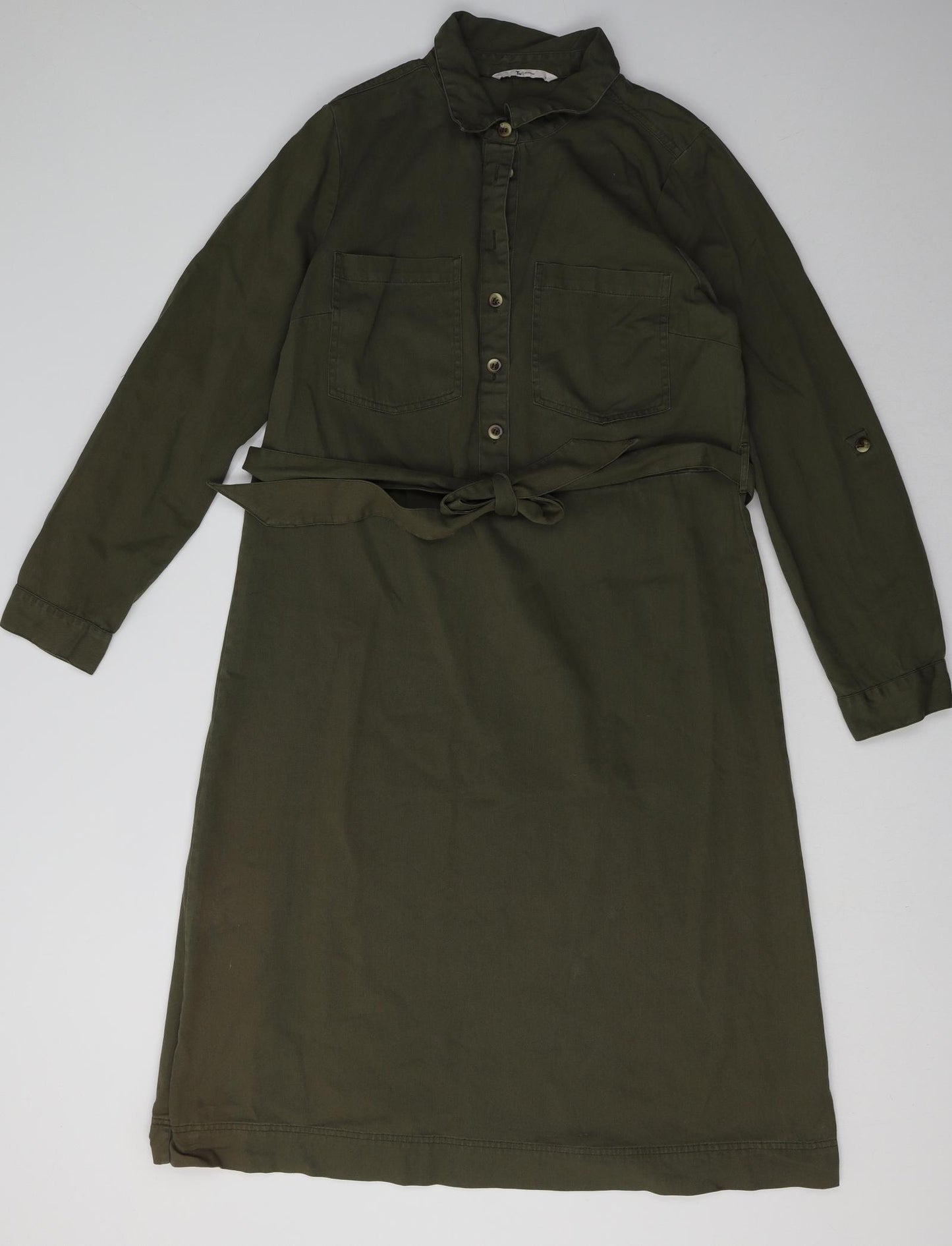 Sainsburys Womens Green  Cotton Shirt Dress  Size 12  Collared Button