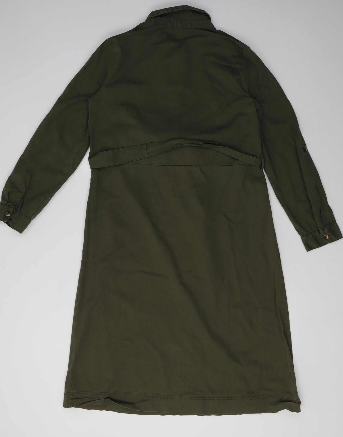 Sainsburys Womens Green  Cotton Shirt Dress  Size 12  Collared Button