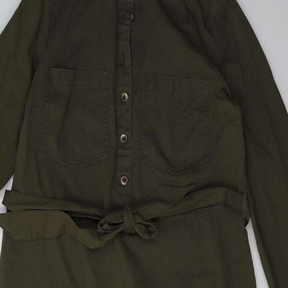 Sainsburys Womens Green  Cotton Shirt Dress  Size 12  Collared Button