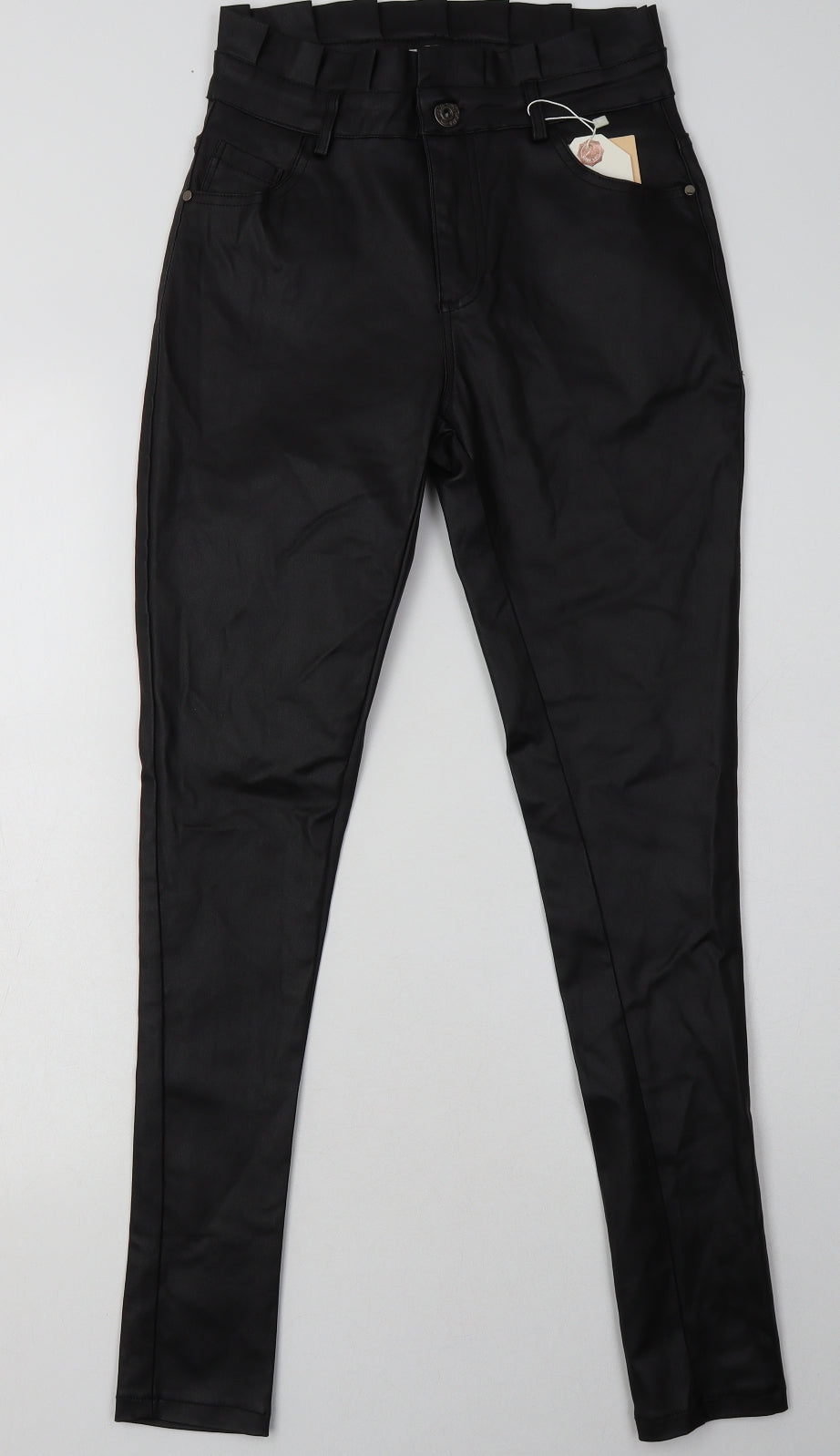 GIRL VIVI Womens Black  Viscose Skinny Jeans Size L L30 in Regular Button - leather jeans