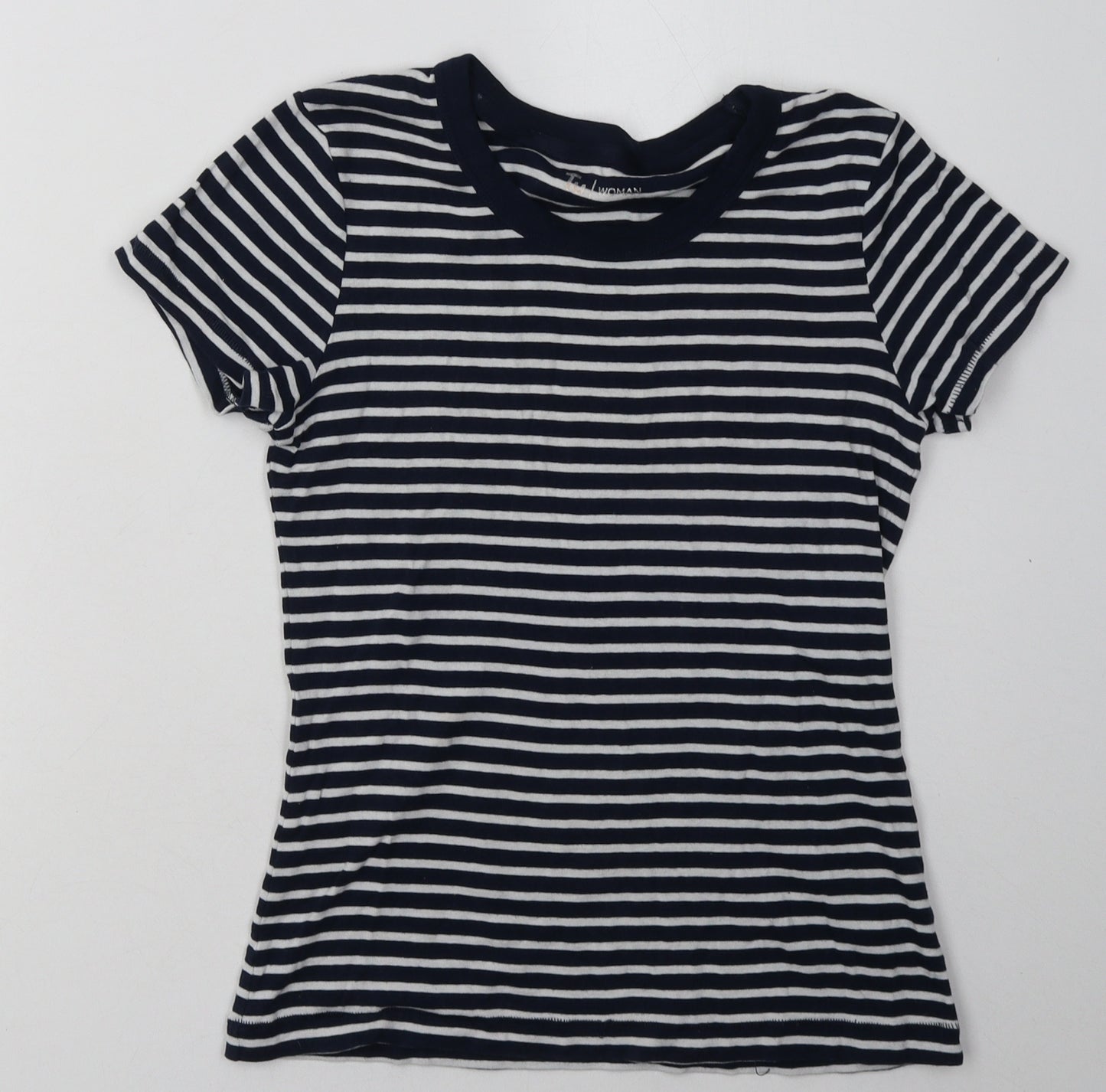 sainsburys Womens White Striped Cotton Basic T-Shirt Size 10 Crew Neck
