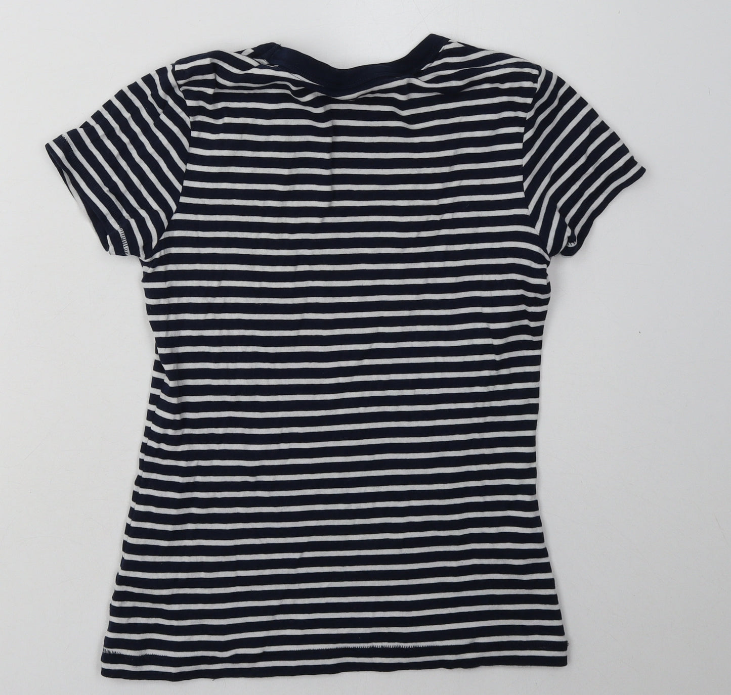 sainsburys Womens White Striped Cotton Basic T-Shirt Size 10 Crew Neck