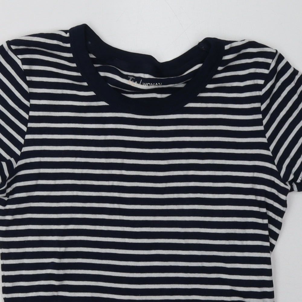 sainsburys Womens White Striped Cotton Basic T-Shirt Size 10 Crew Neck