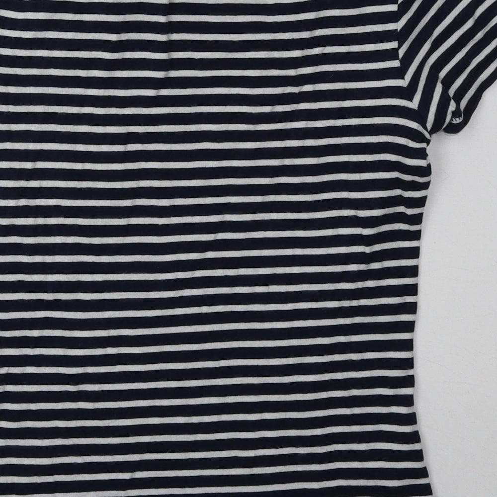sainsburys Womens White Striped Cotton Basic T-Shirt Size 10 Crew Neck