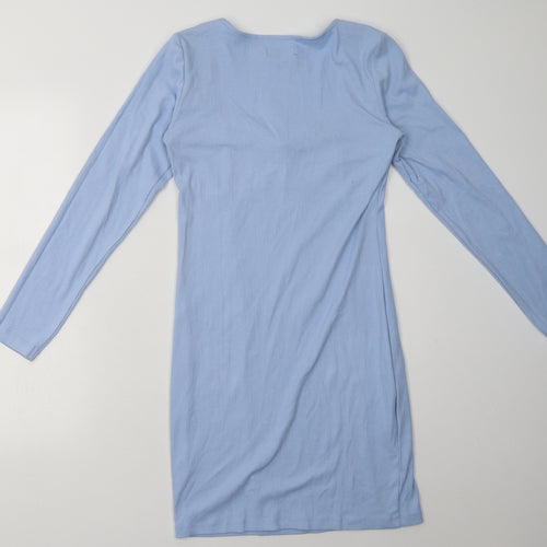 brave sould Womens Blue  Cotton Bodycon  Size L  V-Neck Pullover
