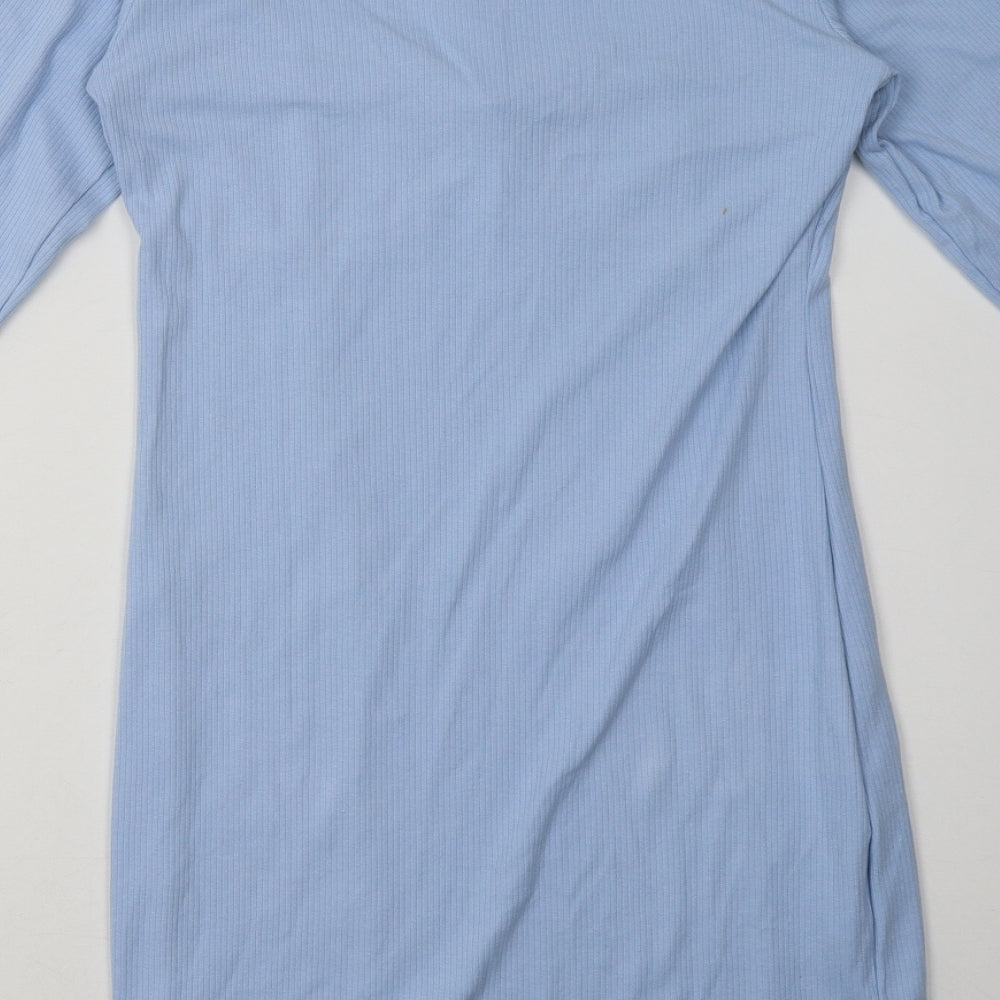 brave sould Womens Blue  Cotton Bodycon  Size L  V-Neck Pullover