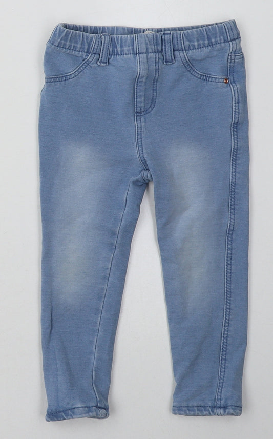 Front view of Primark girls’ blue cotton jogger trousers, size 24, months
