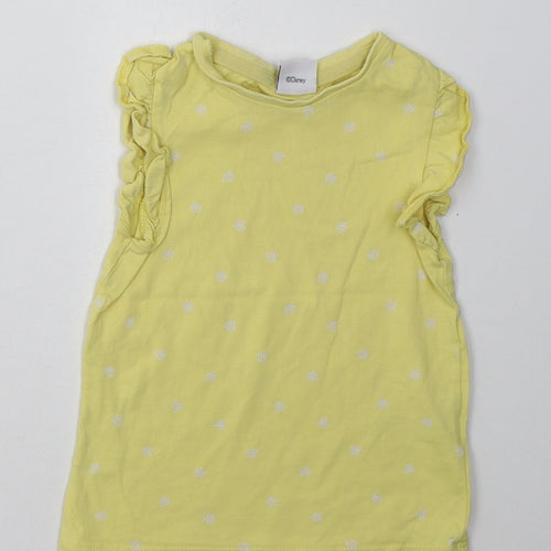 F&F Girls Yellow Polka Dot Cotton Basic T-Shirt Size 2-3 Years Crew Neck Button