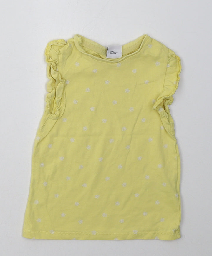 F&F Girls Yellow Polka Dot Cotton Basic T-Shirt Size 2-3 Years Crew Neck Button