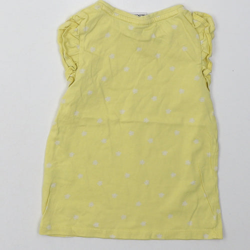F&F Girls Yellow Polka Dot Cotton Basic T-Shirt Size 2-3 Years Crew Neck Button