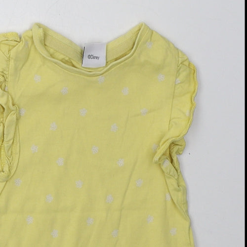 F&F Girls Yellow Polka Dot Cotton Basic T-Shirt Size 2-3 Years Crew Neck Button