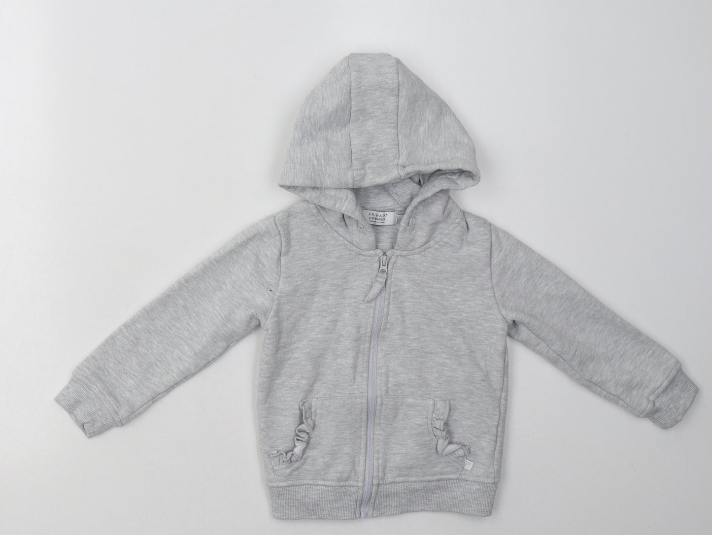 Primark Girls Grey  Cotton Full Zip Hoodie Size 2-3 Years  Pullover
