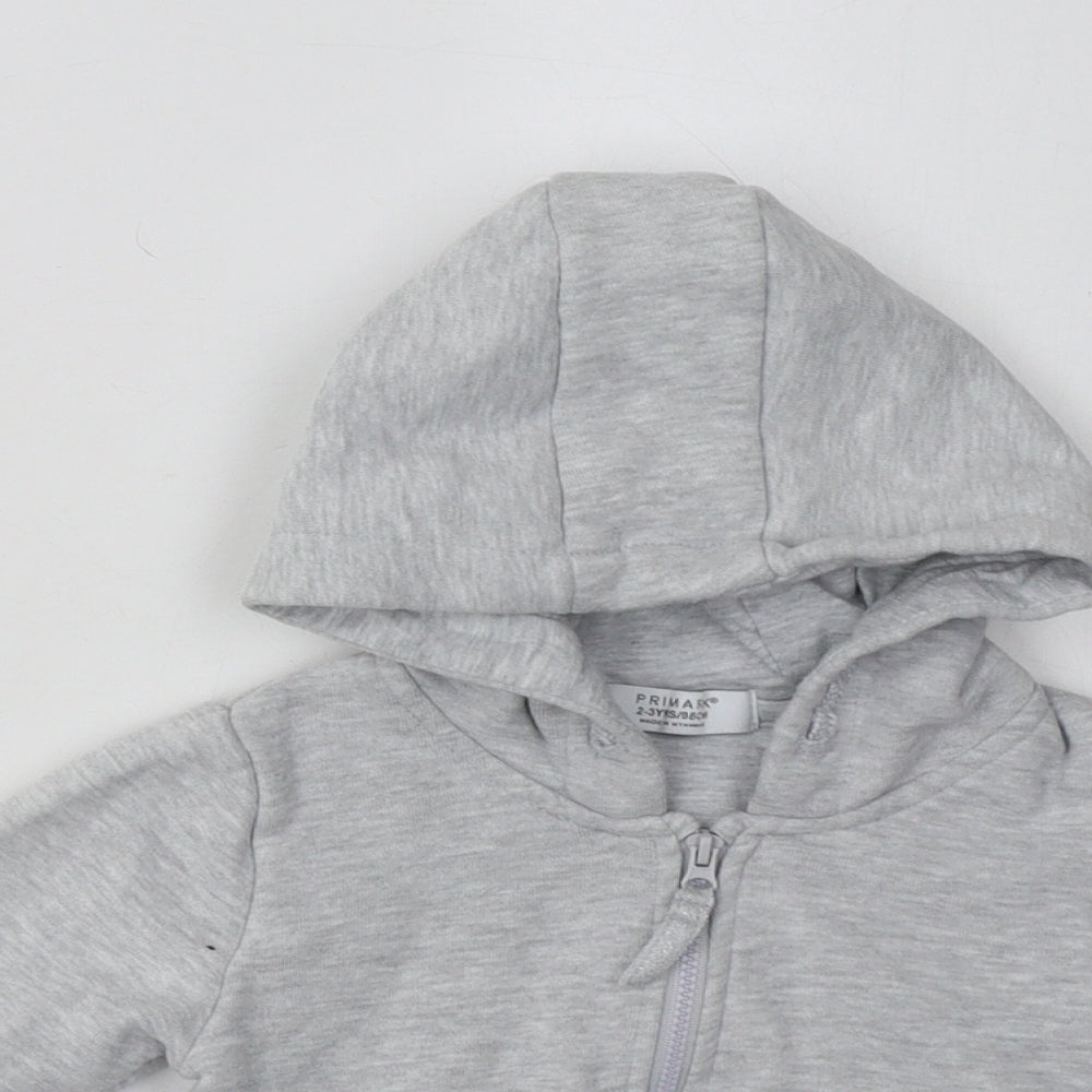 Primark Girls Grey  Cotton Full Zip Hoodie Size 2-3 Years  Pullover